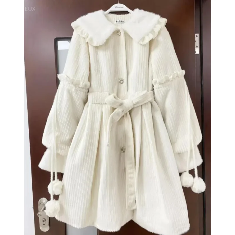 Y2k estetické ženy lolita sladké kabáty s jednostranným bandážom zimná bunda kawaii roztomilé grunge rozprávkové lampa rukávové bundy