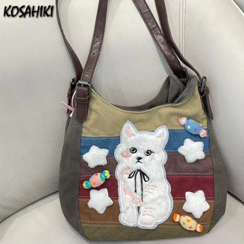 Y2k estetický kontrast farebný patchwork pruhované kabelky Dámske módne vrecká na ramene kawaii sladká hviezda hviezda podpazu