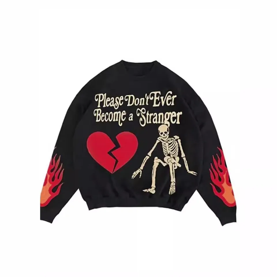Y2K European and American Winter Loose Street Dark Style Unisex Flame Skull Pletený sveter Nadmerné sveter