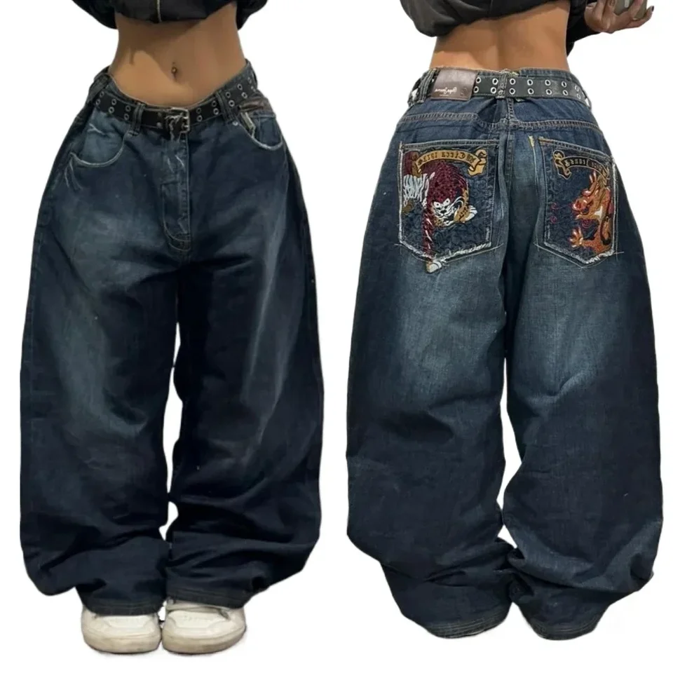 Y2K Fashion Retro retro hip-hop vyšívacie vzorové džínsy a ženy 2024 New American Harajuku Gothic Wide Pants Streetwear