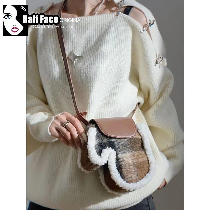 Y2K Girls Harajuku Dámsky gotický modrý punk maillard semiš Furry Jedno rameno mini telefónne taška Lolita Crossbody Ruka