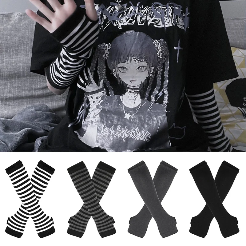 Y2K Goth Lolita Anime Long bez prstov rukávy rukavice rukávy ramená ramená módne goth rukavice emo módne slnečné bloky ochrana manžety