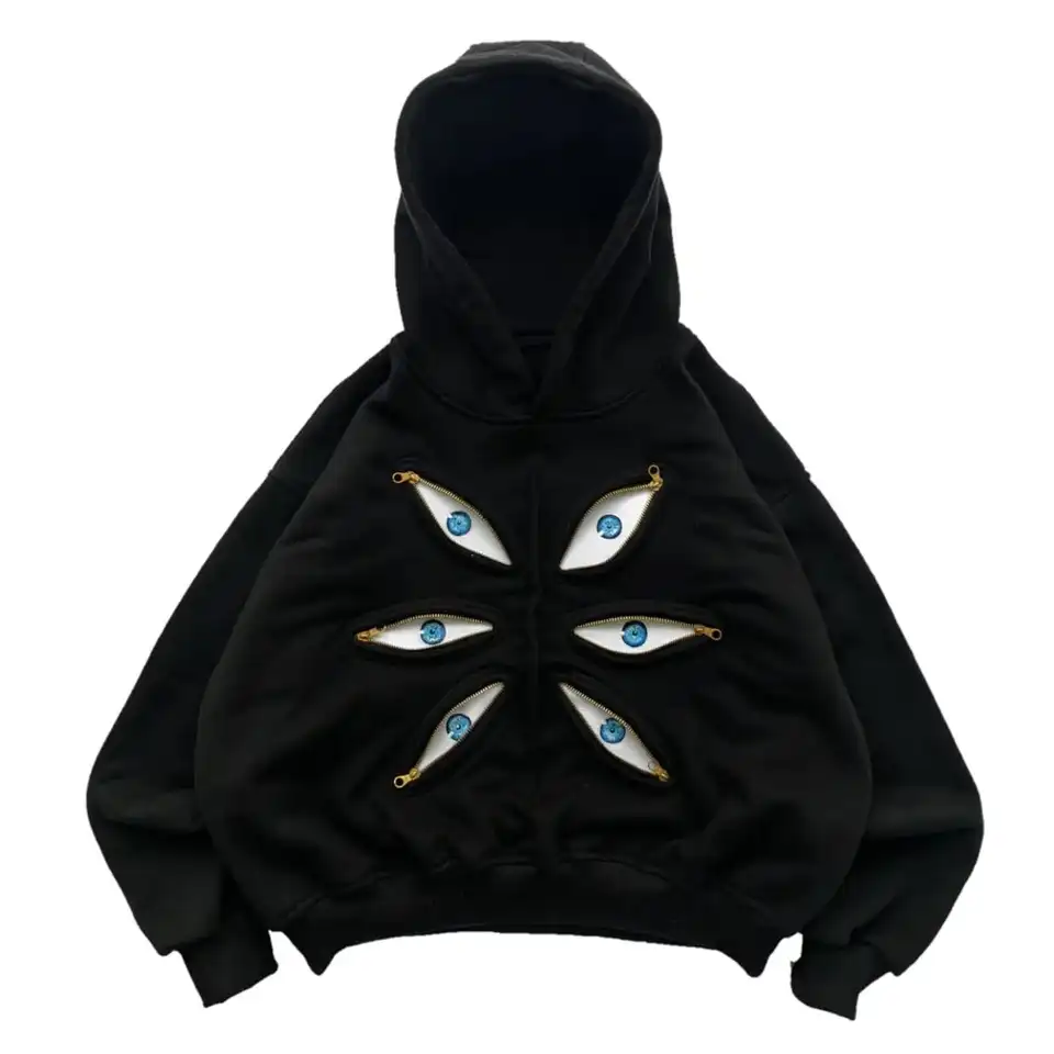 Y2K Gothic Fashion Zipper Eye Patchwrok Hoodie Loose Casual Punk Streetwear Strieška Muži mužy retro harajuku oblečenie pullover