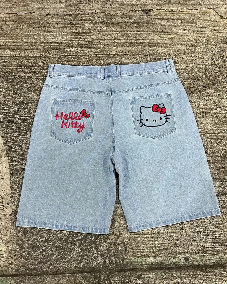 Y2K Harajuku Retro Cartoon Cartoon Sters-nadmerné džínsové kraťasy Ženy Baggy Street Fashion Brand Washed High Wauené priame nohavice