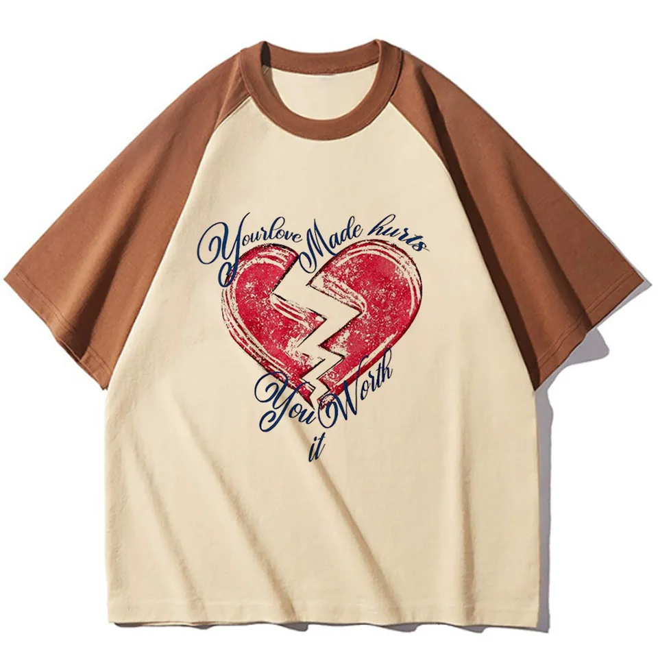 Y2K Heart Love T-Shirt Female Pastel Graphic 2000. storočia Hip Hop Comfort Top Tees Kawaii Kórejské oblečenie 80. rokov grunge hip hop