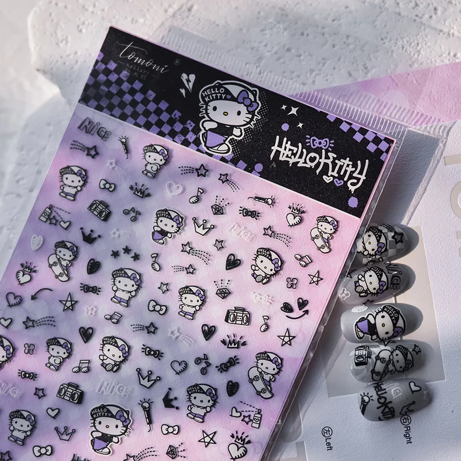 Y2K Hello Kitty 5D Razené nálepky na nechty Party Decor Decor Kawaii sanrios dievčatá vianočné tipy na nechty