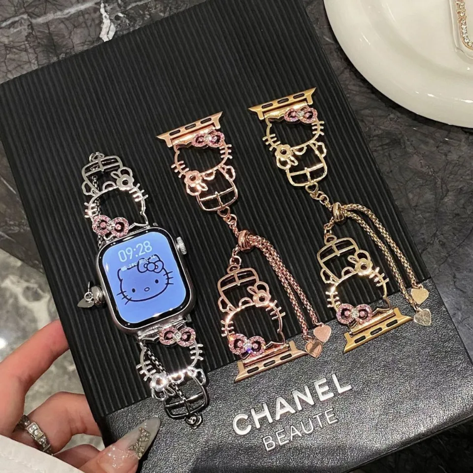 Y2K Hello Kitty Apple Watch Band Sanrio Diamond Metal Strap Kawaii Cartoon Iwatch WatchBand Cute Anime Watch Chain Darček