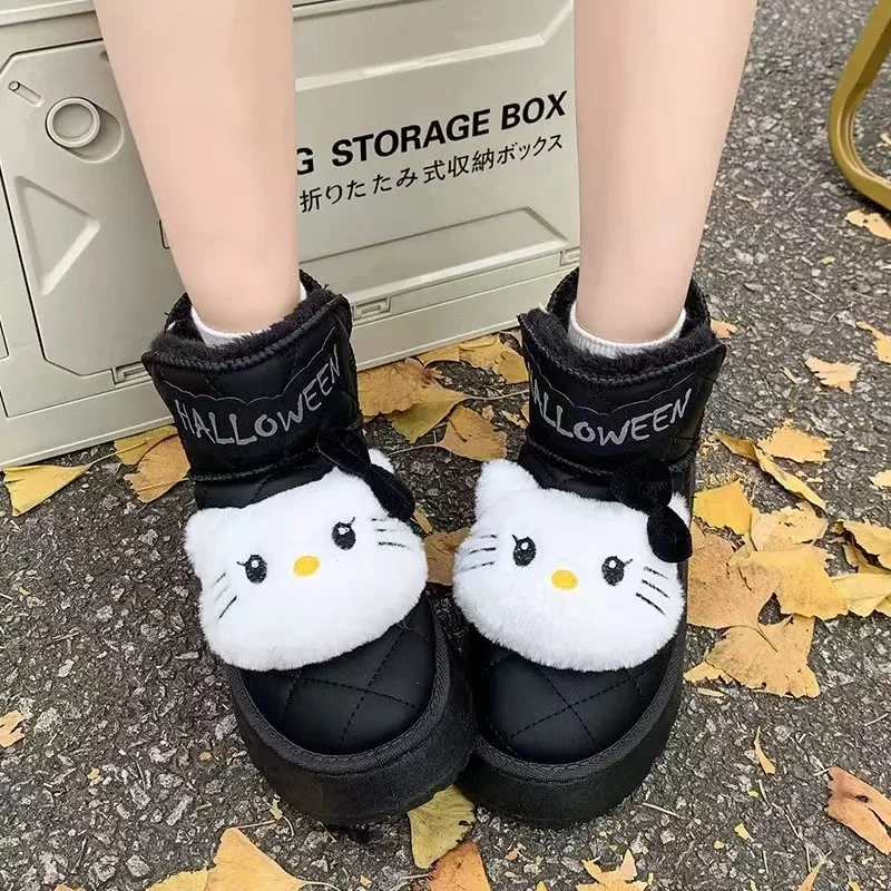 Y2K Hello Kitty Snow Boots Sanrio Anime Anime Women Cotton topánky roztomilý karikatúra vonkajšia móda hrubá spodná spodná časť