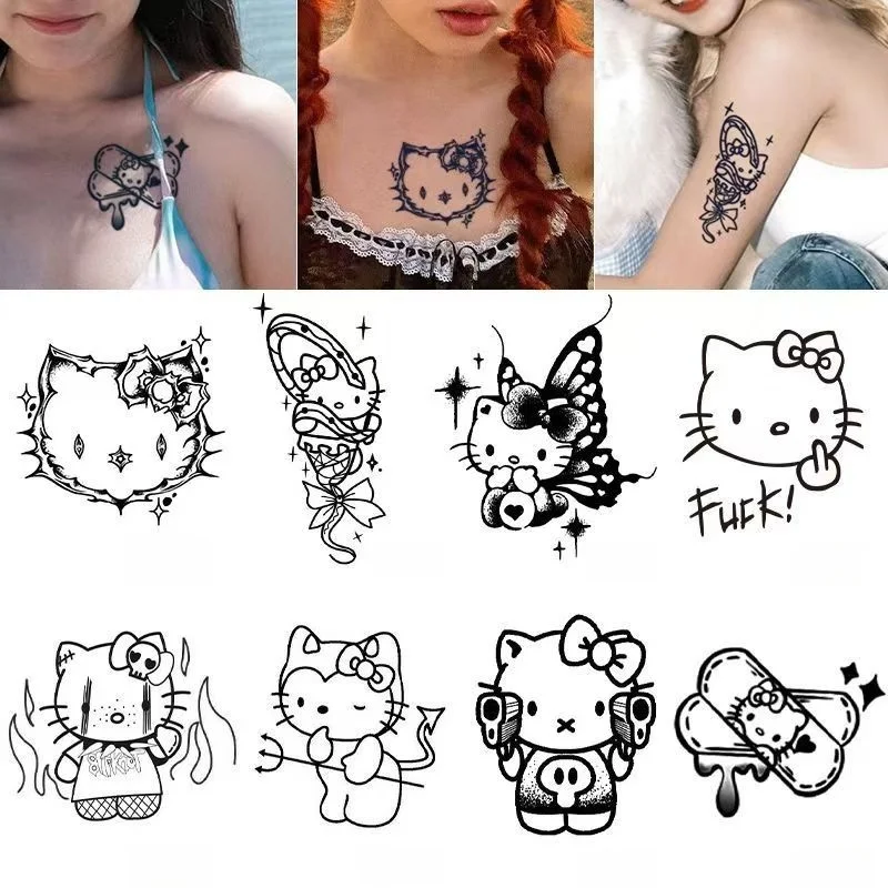 Y2K Hello Kitty Tattoo Sticker Anime Sanrio Mini tetovanie nálepka karikatúry Sexy nálepky Dočasné falošné tetovanie darček