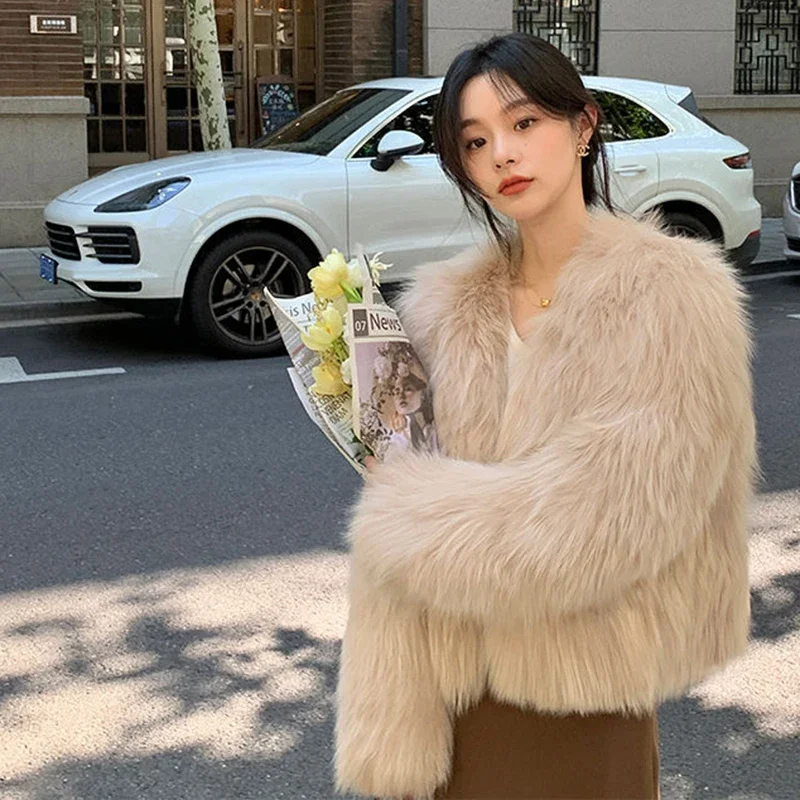 Y2K jeseň ženy faux kožušina Kórejská sladká imitácia Fox Fox Coat Fashion móda Modet voľné teplé dámske vrcholy