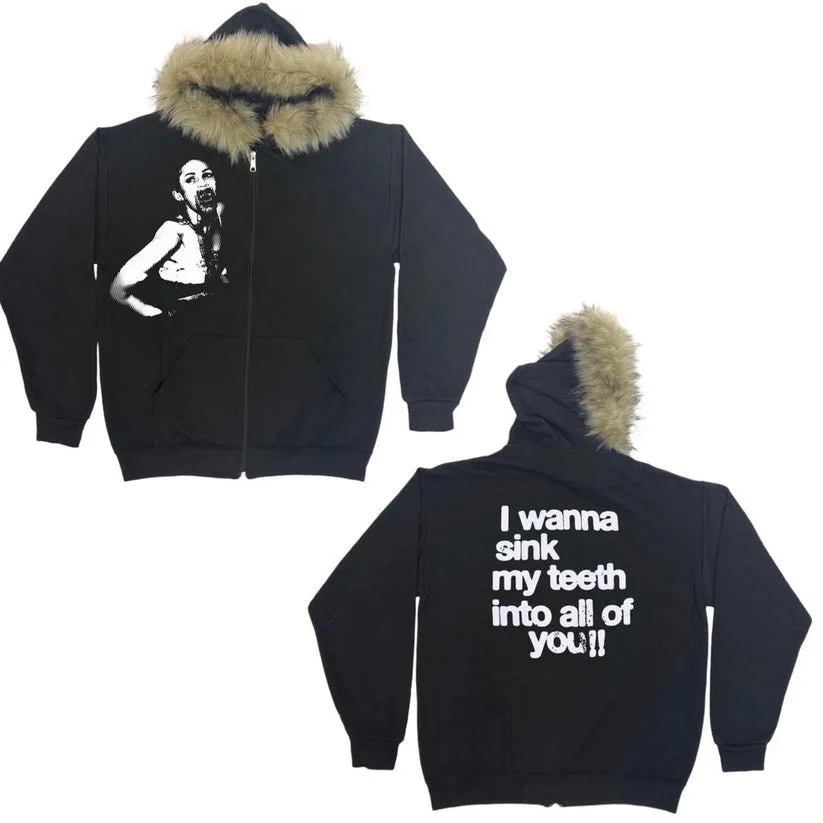 Y2K Kórejský kožušinový golier Slim Fit Hoodie Street Estetický list tlač zips Up Mikiny teplé svetové mikiny gotické módne vrcholy
