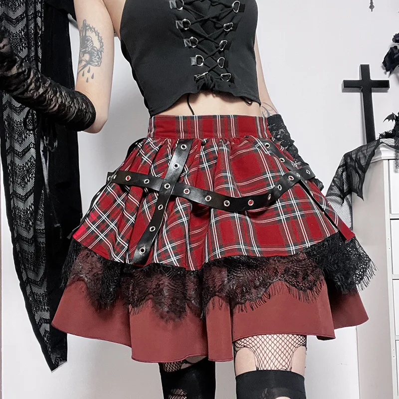 Y2k lolita tortu mini sukne gotické harajuku dievčatá kockované sukne punk sladké čipky kawaii oblečenie cosplay kostým
