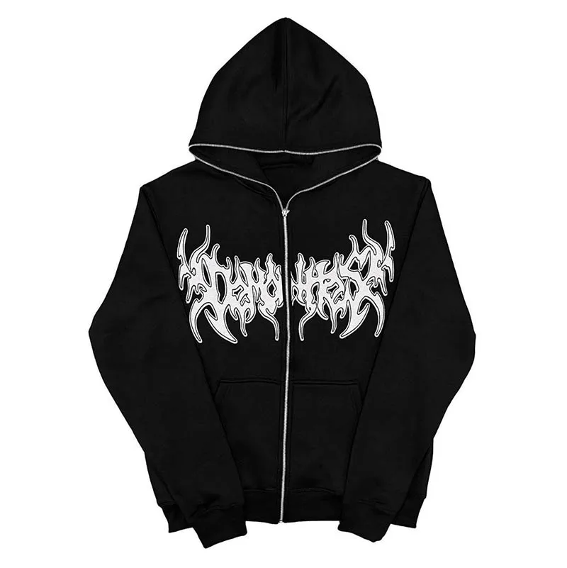 Y2K Men Anime Skull Print Hoodies Vintage Gothic Zip Up s dlhým rukávom Streetwear Hoodie Women Women Harajuku Nadimalizovaná mikina s kapucňou s kapucňou