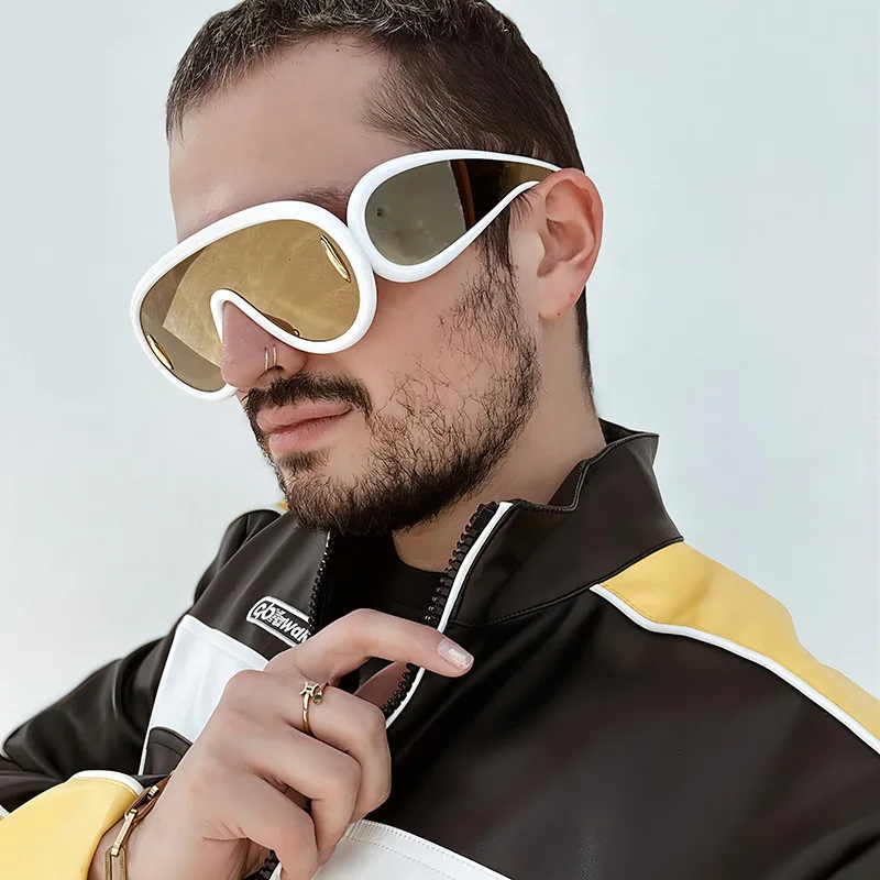 Y2K Nadmerná vlnová maska ​​jednodielne slnečné okuliare Ženy Športové punkové slnečné okuliare pre Lady 2024 Luxusná značka Steampunk okuliare okuliare na okuliare