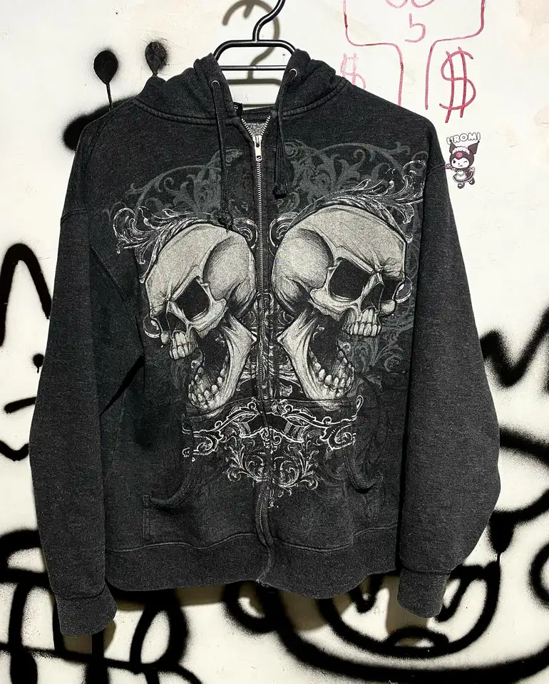 Y2K New Retro Skull Print Hoodie Street Hip Hop Loose Zipper Hoodie Pánska gojuku gotický punk príležitostné voľné voľné voľné rukávy mikiny s dlhým rukávom