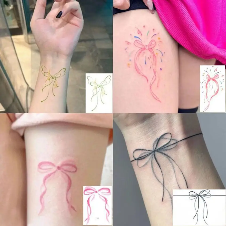 Y2K Pink Fireworks Bow Witerproof Tattoo Stickers Sladké rameno a tetovanie goliera Kórejská nálepka Cool módna pikantná krása Q8U9