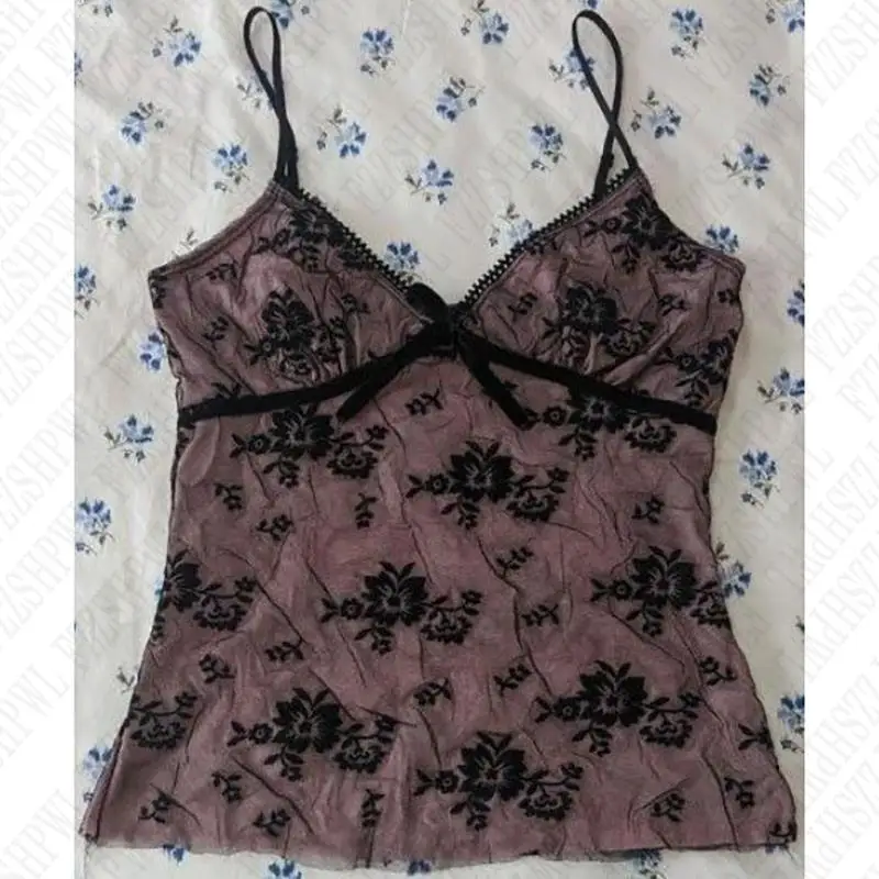 Y2k plodina Top kvety tlačené ženy Harajuku luk estetika sexy letné camis streetwear emo girl punk vintage grafické rukávy bez rukávov