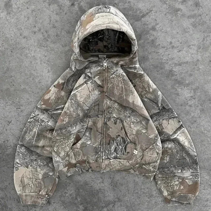 Y2k retro mikina Ženy Muži tlačené maskované pullover mikiny High Street Hip Hop Streetwear Nadmernised Unisex Camo Hoodie