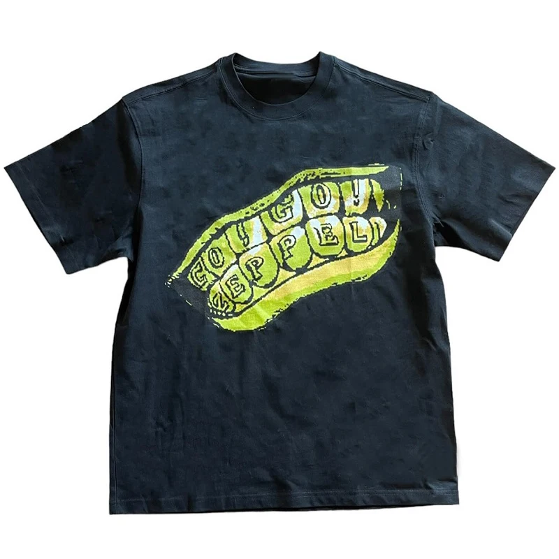 Y2k retro oblečenie preháňané abstraktné zuby Vytlačené muži s krátkym rukávom Harajuku módne vrcholy voľných nadrozmerných tričiek Ženy