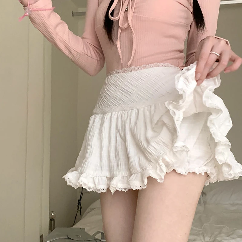 Y2k sladká sukňa Ženy letný módny štýl Slim High Avia Mini sukňa Kórejské streetwear čipk