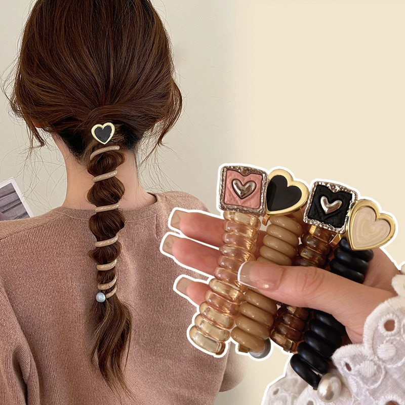 Y2K Srdce Design Elastic cop outail vlasové pásy gumové kravaty scrunchies telefónne drôty vlasové doplnky Ženy čelenka