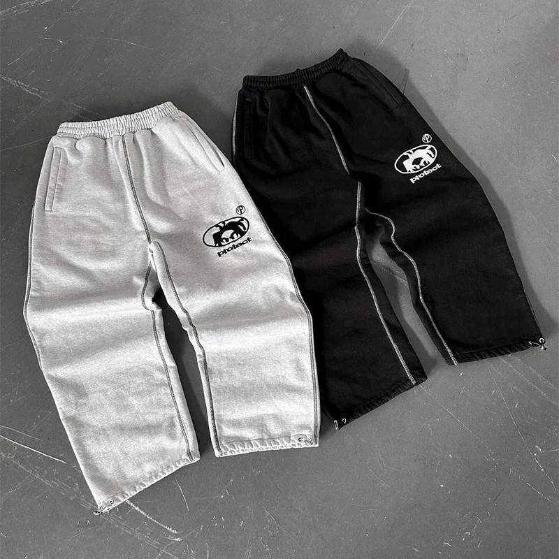 Y2K Streetwear Sweatpants Muži Ženy Harajuku Letter vyšívacie vrecká neformálne nohavice Hip hop joggingové nohavice bavlnené športové nohavice