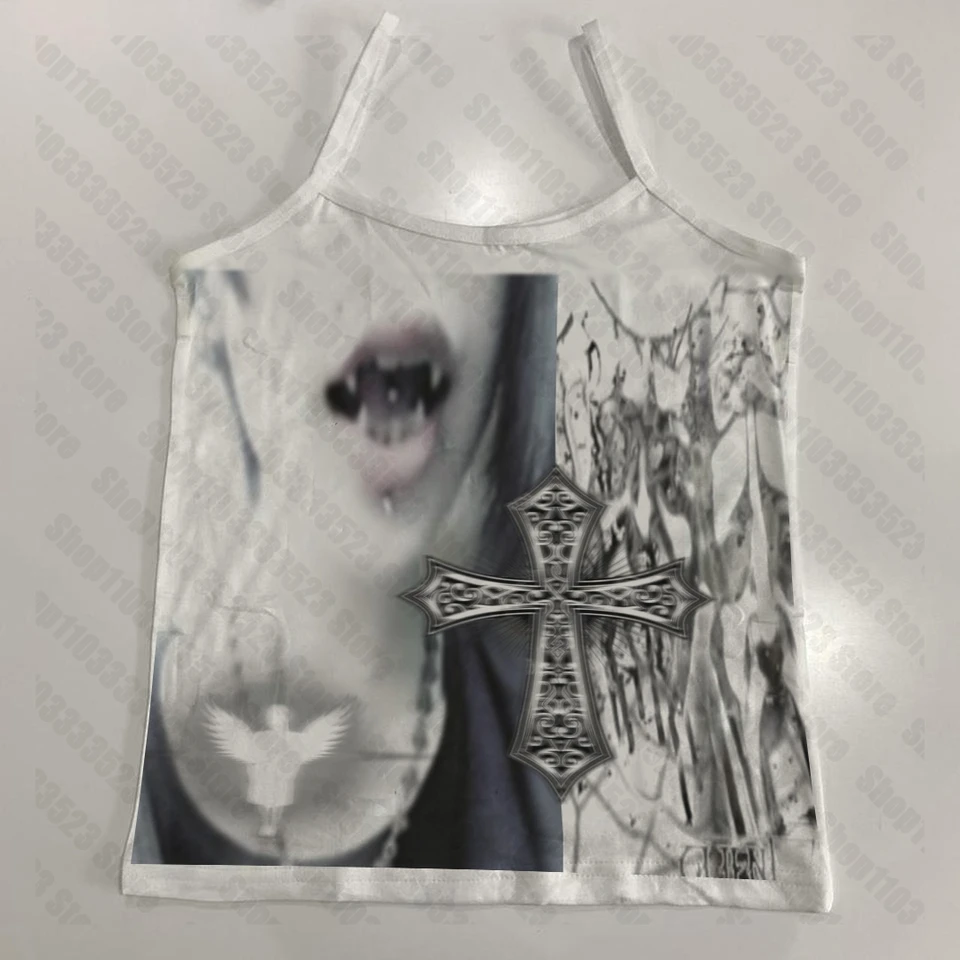 Y2K Style Streetwear Estetické grafické ženy Vesta Punk Gothic Printing Ženy Baby Tank Y2K Emo Print Women Crop Top 2000 Summer 200.