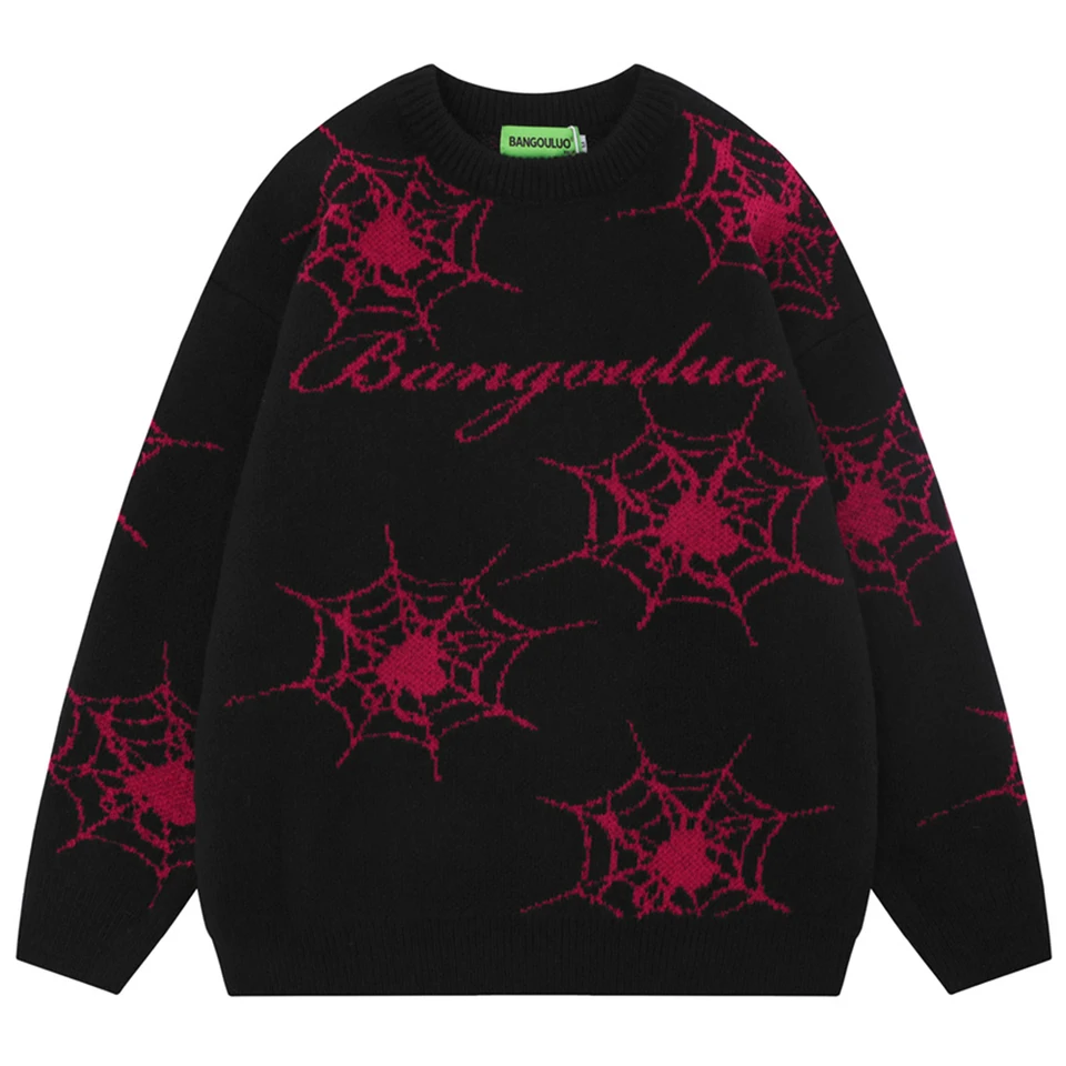 Y2K sveter pavúk nadmerne nadmerné pluk mužov Ženy Sweter Jeseň Pánsky sveter Knitwear oblečenie čierna šedá