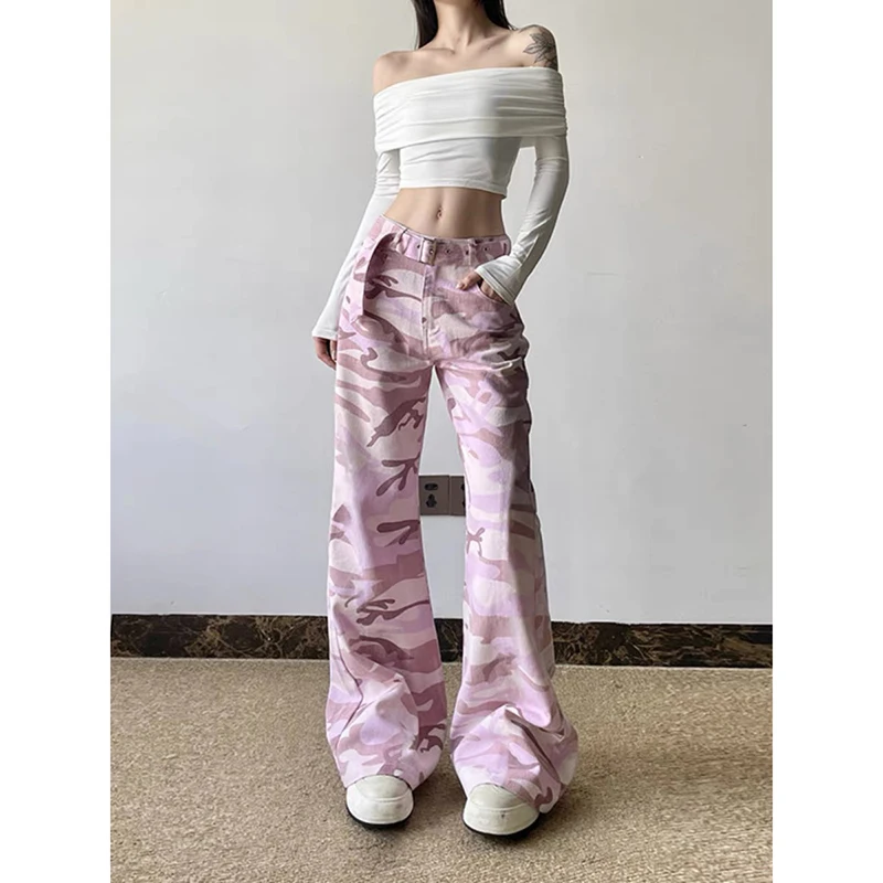 Y2K Sweet Cool Girls Metrys Dámske dámske 2024 jesenné oblečenie American Hip Hop Pink Pink Camo Multi-Phocking Design Design Casual All-Match