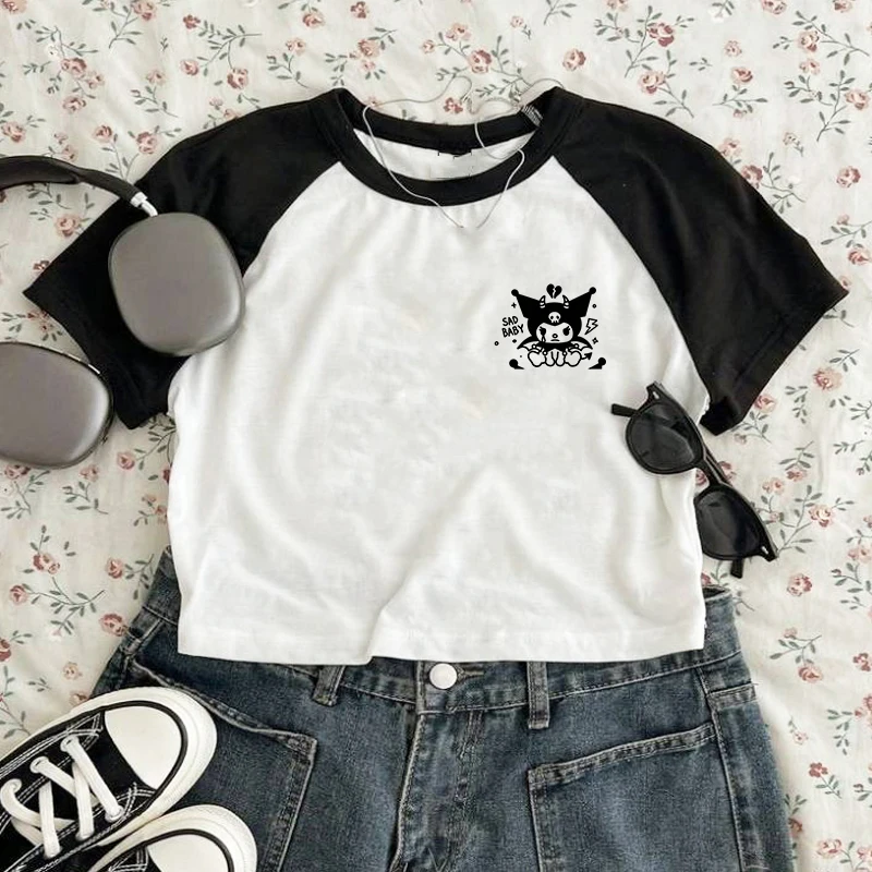 Y2K Top Vintage Kuromi tlačené tričko Tričko letné dámske módne gotické tričko Trend Trend Trend Harajuku Navel Tričko