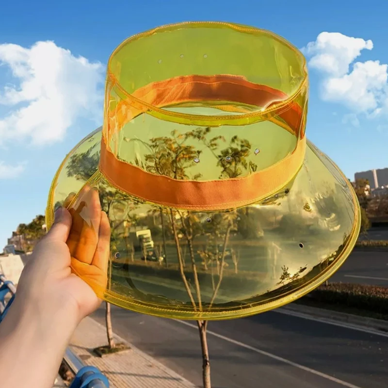 Y2K Transparentné dámske vedrá PVC Caps Caps Dievčatá Gorras Ladies Beach Sun Visor Vodotesný dažďový klobúk plastové široké okrajové čiapky