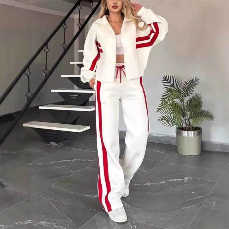 Y2K Two -Piece Set Women Módne pruhované tlačové klopné kabáty s vysokým pásom nohavice outfit