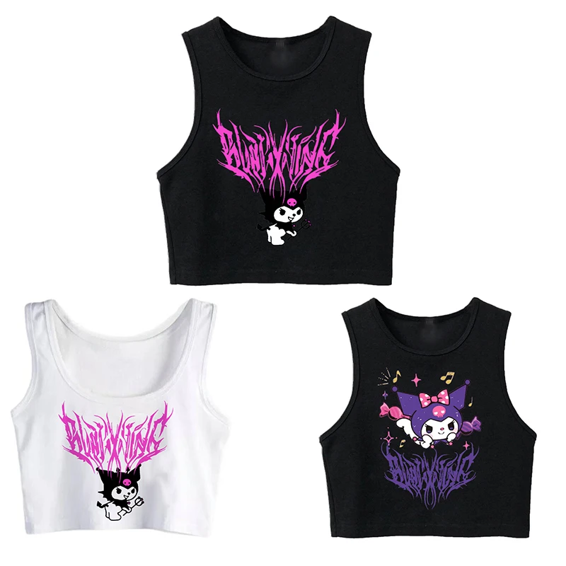 Y2K Vest Crop Top Kuromi T košeľa orezaná Sanrio Kuromi Ženy Manga Tričko Top top Top Harajuku Tshirt Top Tees Female