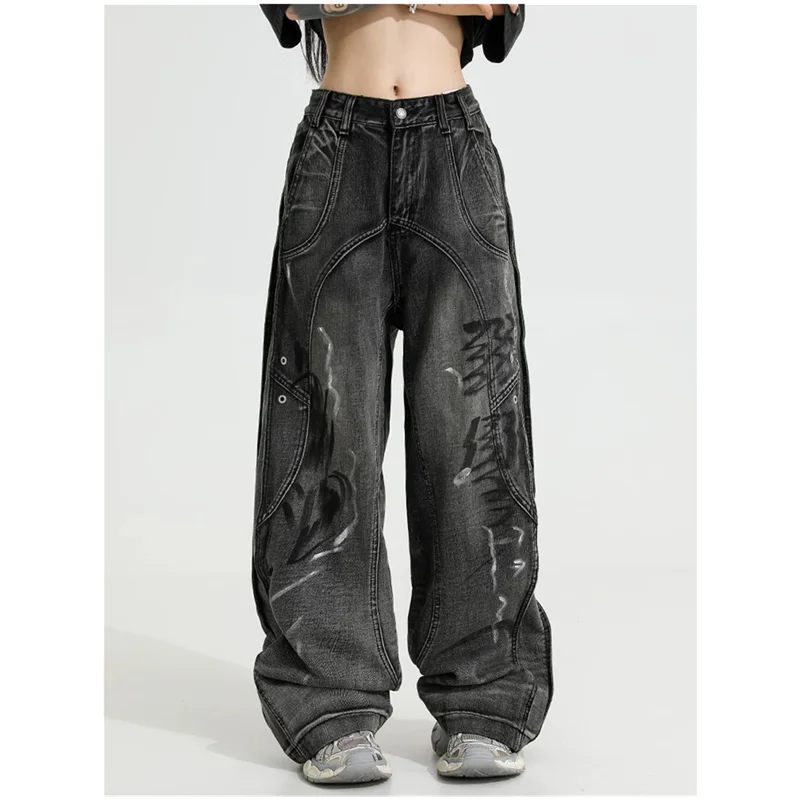 Y2k vintage džínsy pre ženy pre ženy na jeseň voľné vrecká elastický pás džínsové nohavice široké nohavice japonské streetwear nohavice