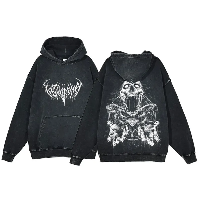 Y2K Washed Cotton Hoodie Pánske anime harajuku gotická lebka tlačená mikina mikina retro hip-hop s dlhým rukávom s dlhým rukávom