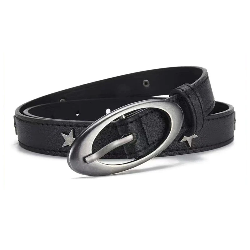 Y2K Women Pu Leather Belt Retro Star Moon Decoration Decoration Pin Buckle pás pre šaty džíns