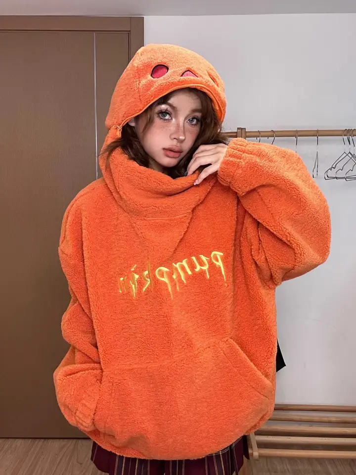 Y2k zimná jesenná mikina dámske harajuku kawaii oblečenie tekvica tvar pomarančová kapucňa mikina nová príležitostná gotická voľná mikina