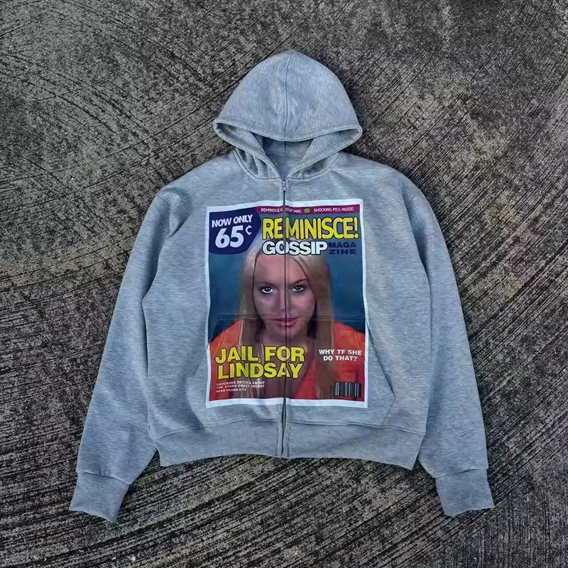 Y2K Zip Up Hoodie American Style Harajuku Graphic Print Men oblečenie hiphop grunge goth goth Streetwear Loose Zips s kapucňou s kapucňou s kapucňou
