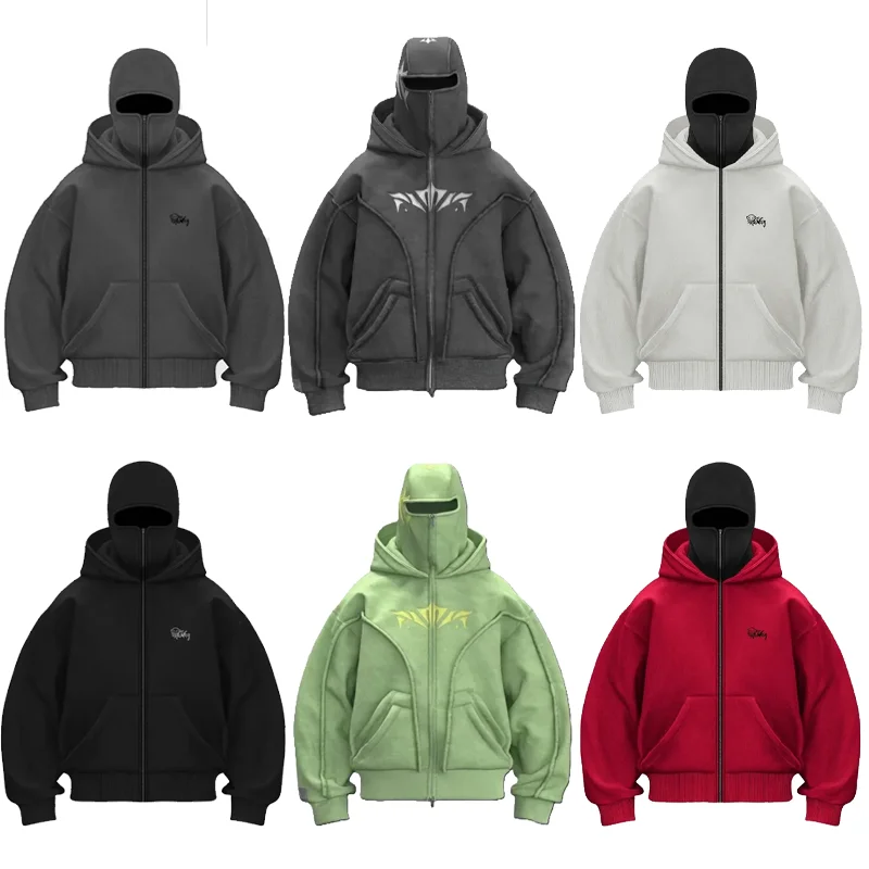Y2K Zip Up Hoodie Gothic Hip Hop Hop Harajuku Dvojitý klobúk Vysoko kvalitný nadrozmerný streetwear Men Dám