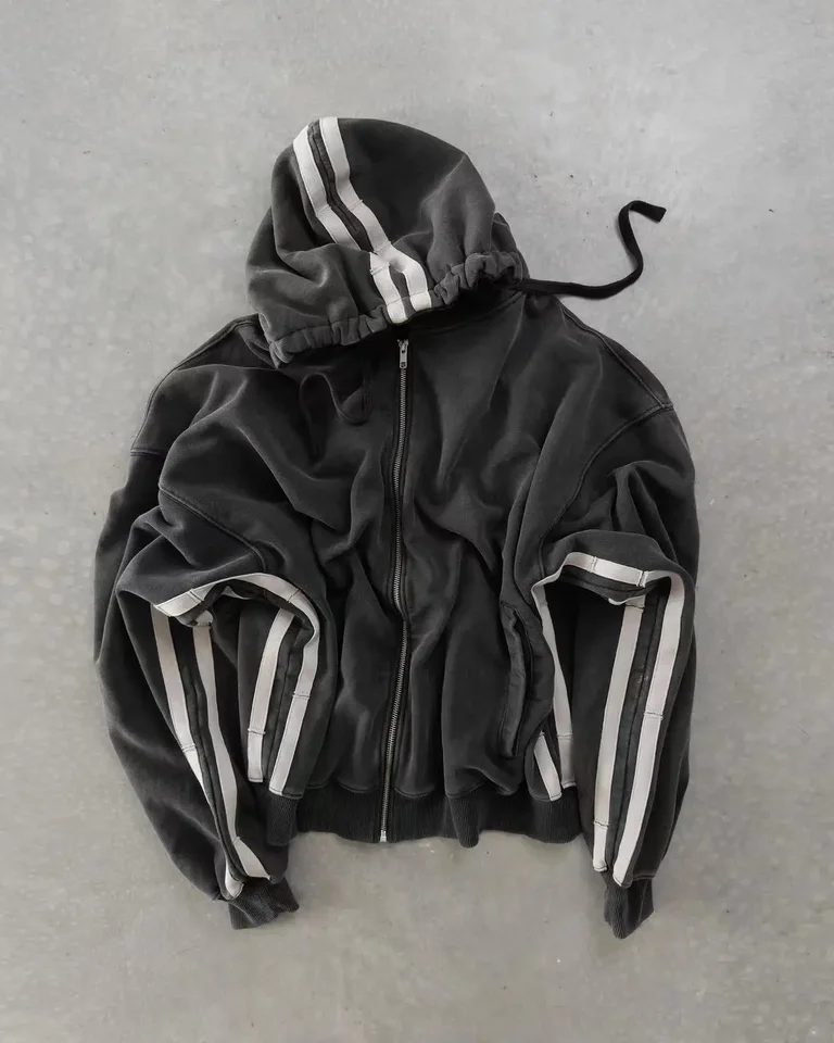 Y2K Zip Up Hoodie Men a ženy Nový módny prúžok Grafický vysoko kvalitný nadmerne veľkú mikinu mikinu punk hip hop topánky streetwear
