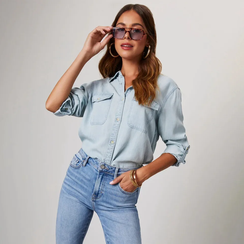 Y2K ľahké džínsové oblečenie Dámske odevy Znižovanie s dlhým rukávom Vintage Jean Camisetas Autumn dochádzanie do všestranných moderných odevov