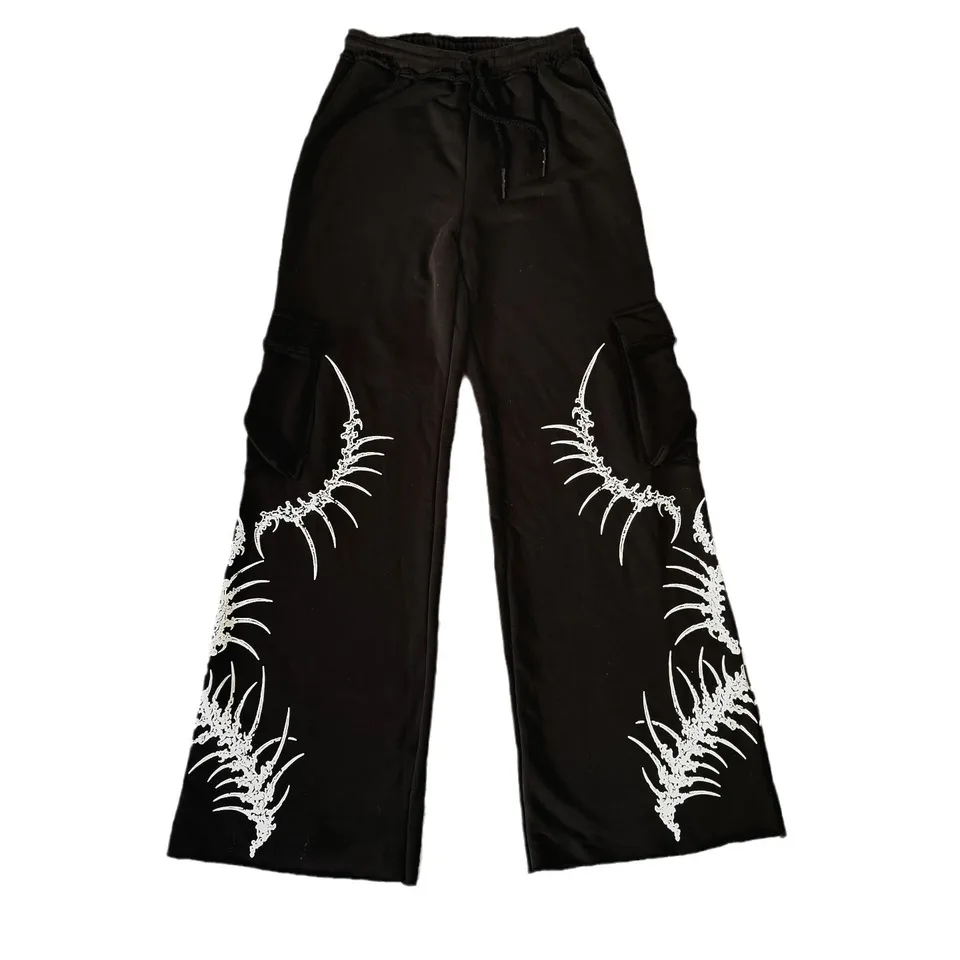 Y2Kstreetwear Hip-Hop Punk Street Dance Casual Pants, High Street Printed Elastic Vintage Tlačené pracovné nohavice Fall Winter Outfit