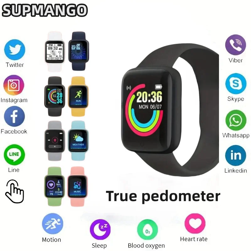 Y68S Real Step Count Nabíjateľné inteligentné hodinky Muži a ženy dotykové športové fitness hodinky Phone Connection je plne compati