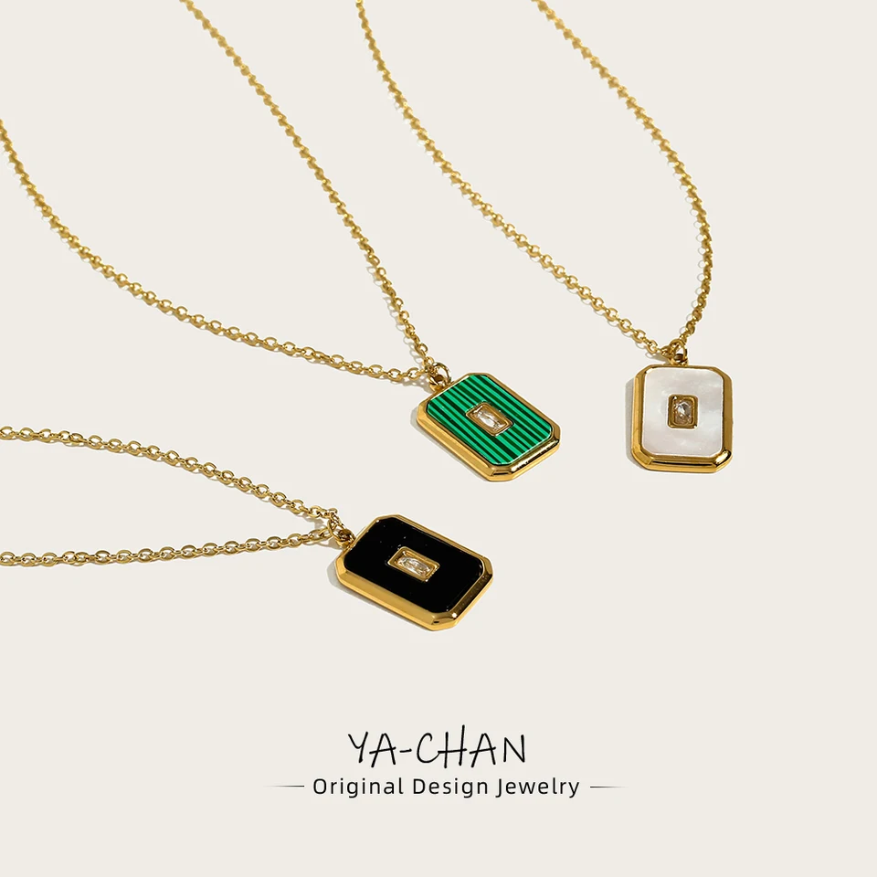 Yachan 18k Gold -Plated Cominless Ocel Náhrdelník pre ženy jednoduchý kamenný škrupina zirkón prívesok Geometrické vodotesné šperky