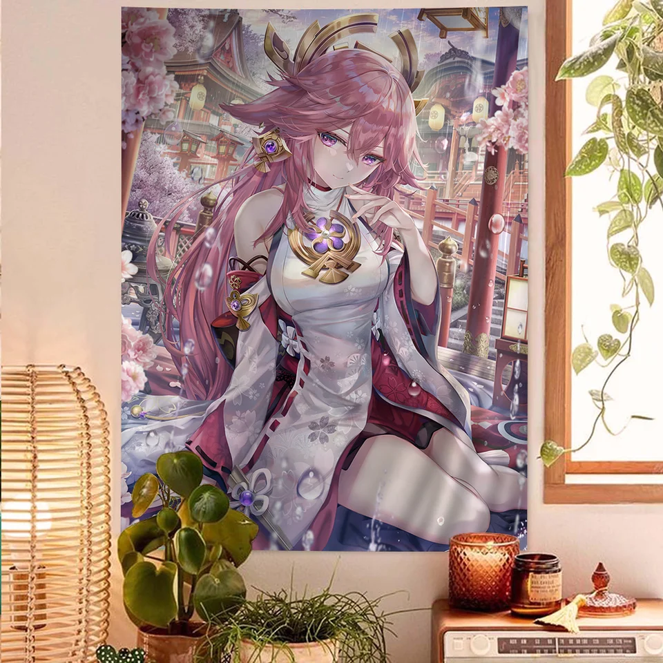Yae miko anime tlačené veľké steny gobeléry lacné hippie stena závesné české steny tapisérie mandala ins domáci dekor
