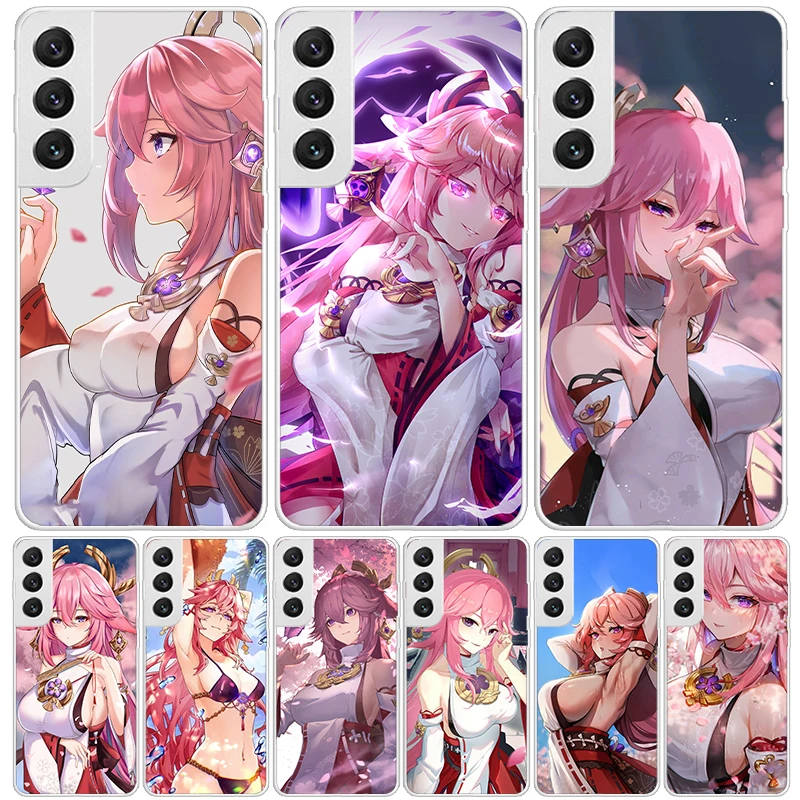 Yae Miko Genshin Impact Puzdet pre telefón Samsung Galaxy S24 S23 S22 S21 Fe S20 Ultra S10 Plus S10E S9 S8 + Art Prispôsobené Coque CA