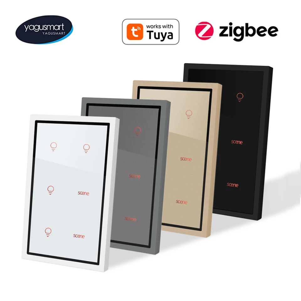 Yagusmart ZIGBEE Light Switch Scéna prepínač 4 Gang 4x2 dotykové steny pracujú s aplikáciou Tuya App Google Home Hlas Control