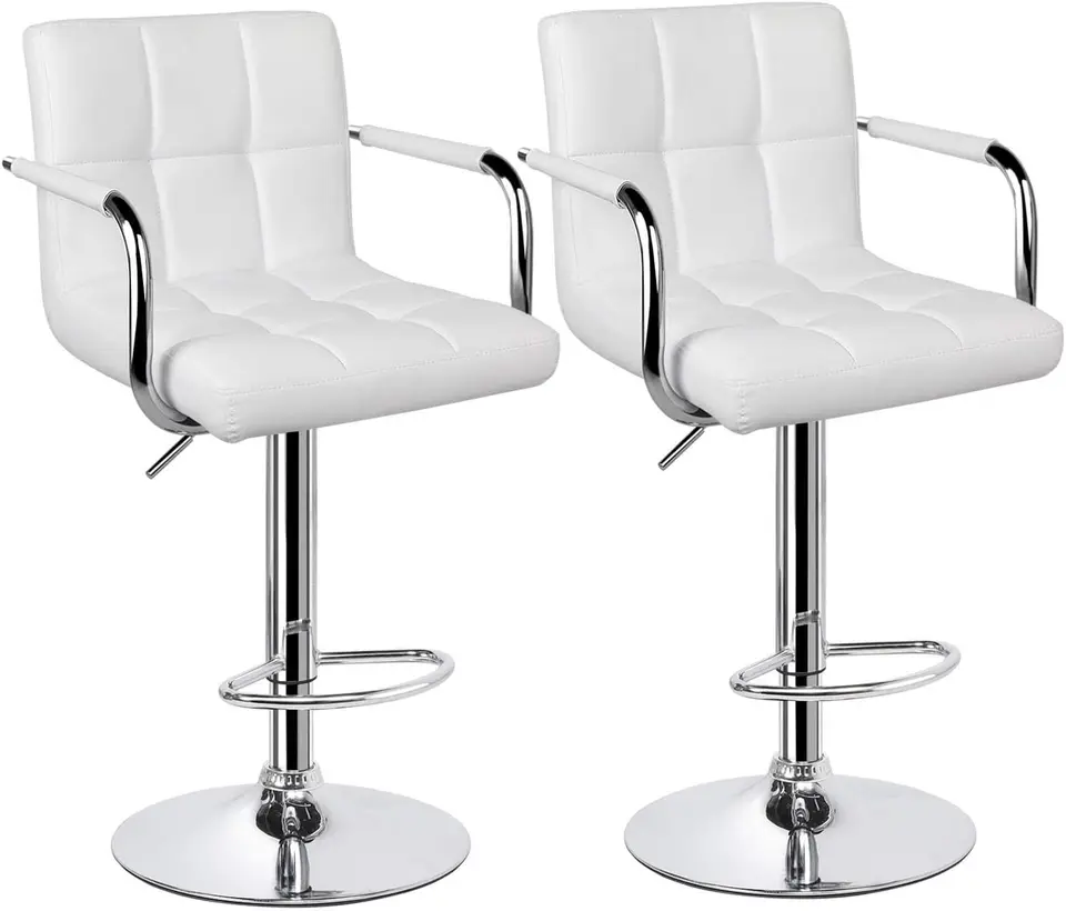 Yaheetech Bar Stools Set 2, PU kožená nastaviteľná otočná barová stolica, hydraulická kuchynská pult