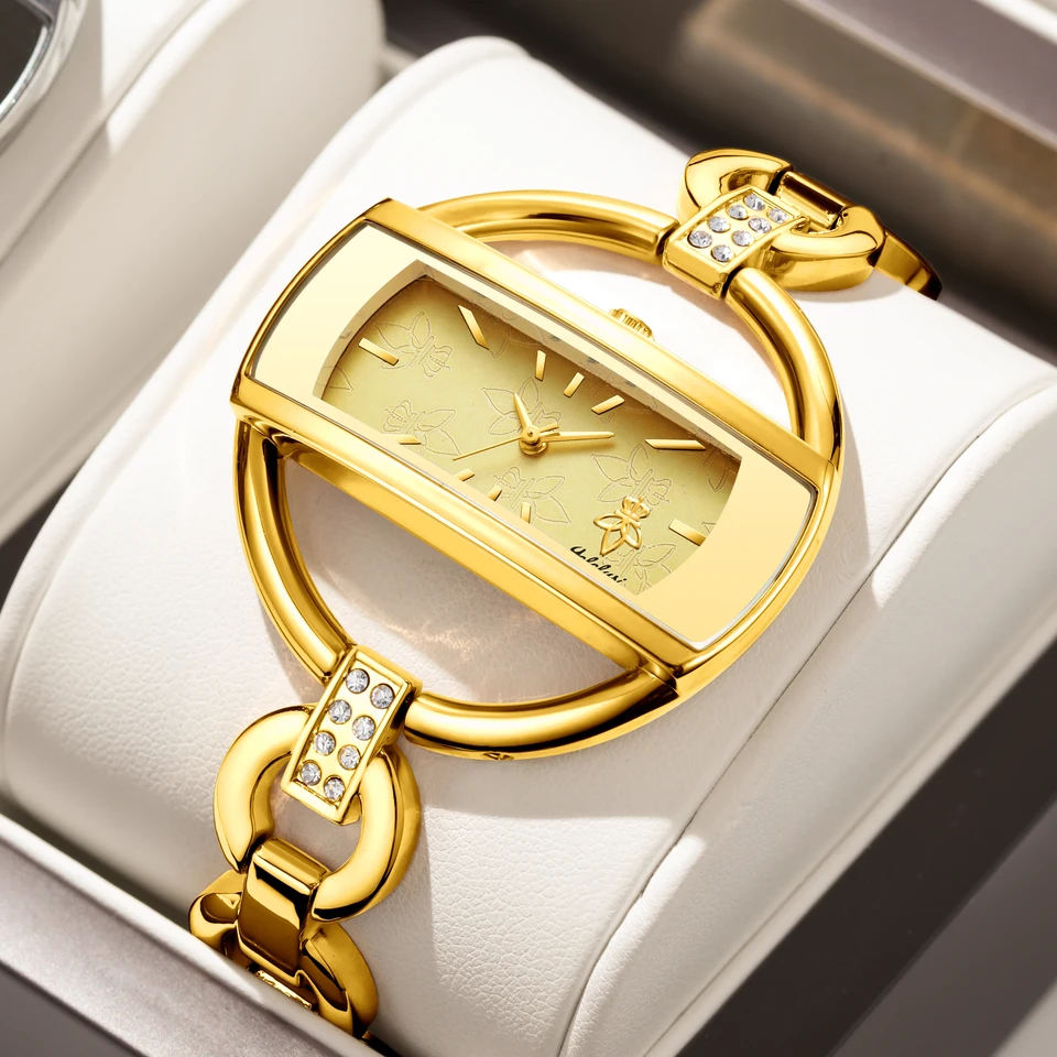 Yalalusi Dámsky Quartz Watch Zlatá farba Elegantný nádherný štýl s odstraňovačom hodiniek 2024 Horúce nové iónové pokovovanie
