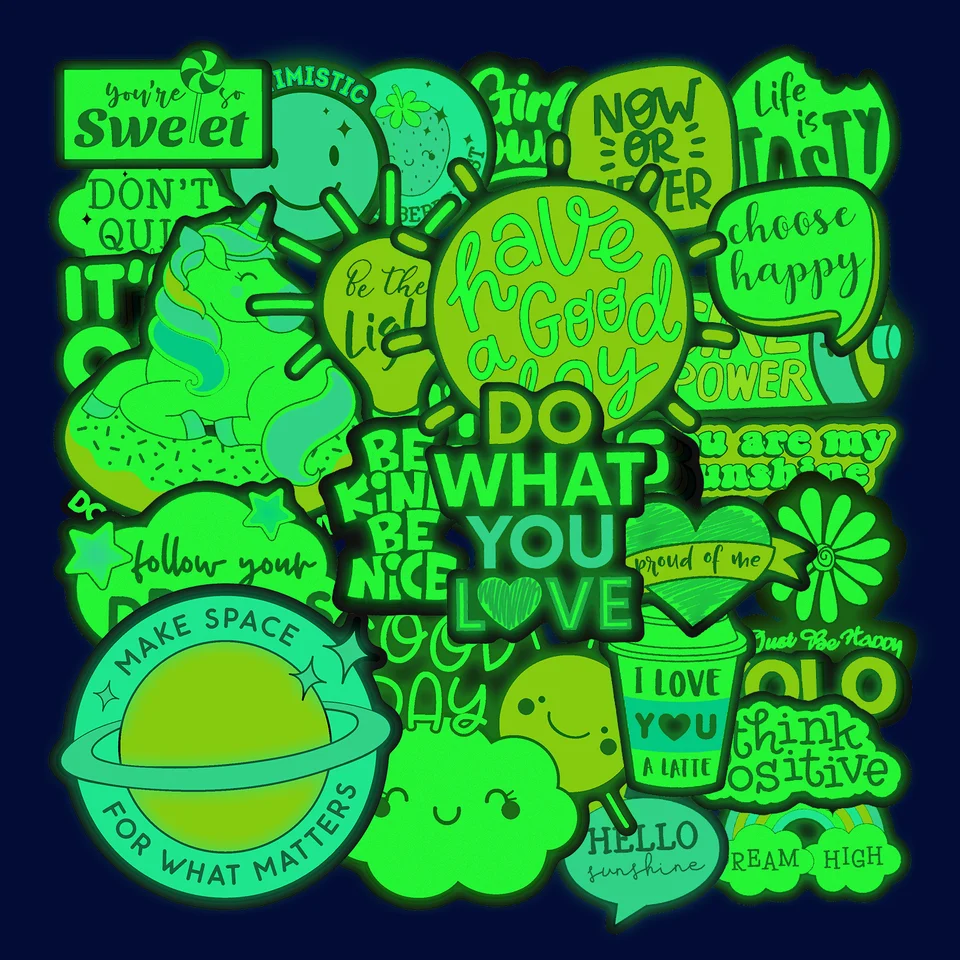 Yamiow Glow In The Dark Buzzwords Stumpers Luminous Word Cute Sticker na spálni batožina notebook pre notebook fľaša na gitaru hračky